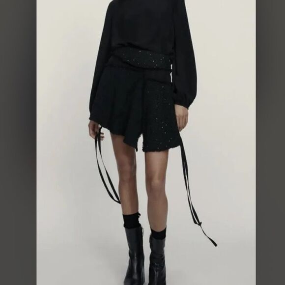 NWT Zara Tweed Sequin A Line Mini Skirt - Picture 3 of 10